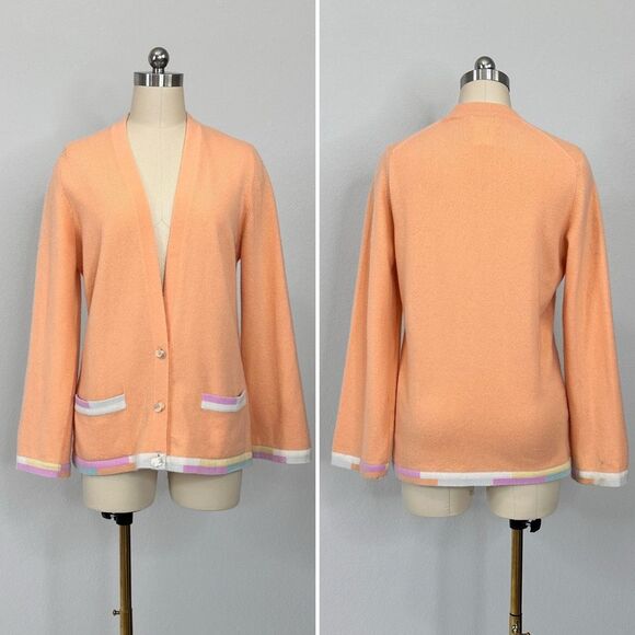 Vtg Chanel 99C Cruise 100% Cashmere Cardigan Peach FR36 CC Logo Button Old Money - Picture 1 of 11